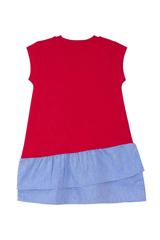 Детское платье для девочек с принтом Red Girl's Summer Dress With Cat Ruffles Denokids, Red — фото 4