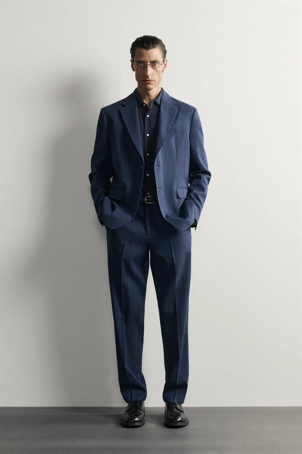 Блейзер из льна/шерсти, стандартного кроя. ZARA, Blue