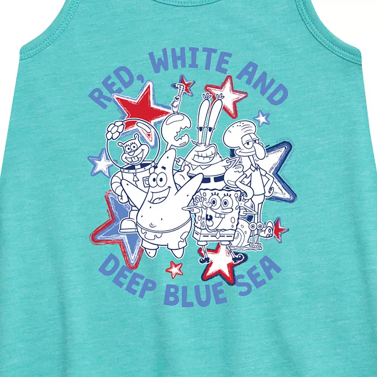 Детское платье-трапеция без рукавов с принтом SpongeBob SquarePants - Red, White and Deep Blue Sea, SpongeBob SquarePants, Turquoise — фото 2