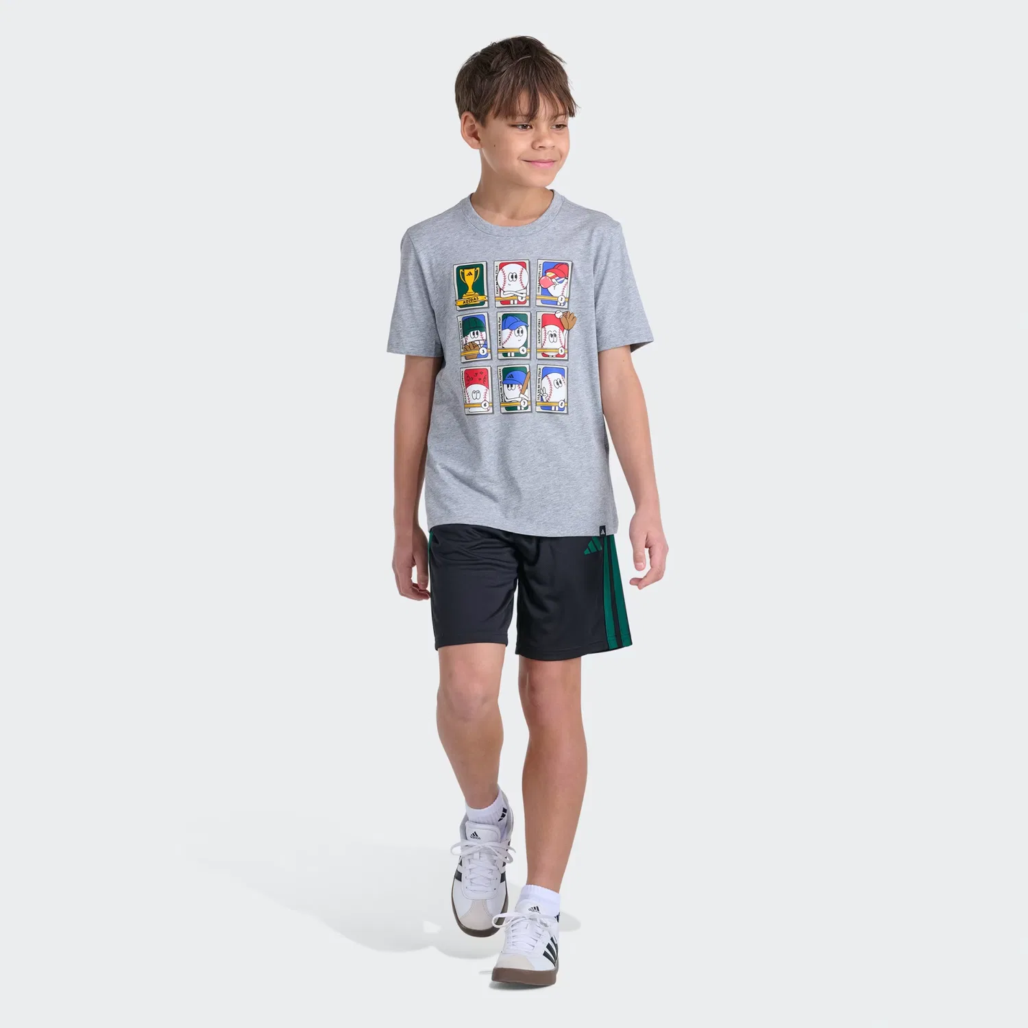 Детская футболка с коротким рукавом Stunner Baseball Card Heather Tee Adidas Sportswear, серый меланж — фото 3
