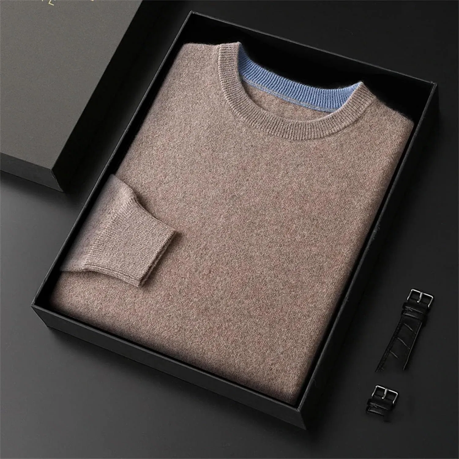 Мужской пуловер с длинным рукавом, кэмел — фото 2