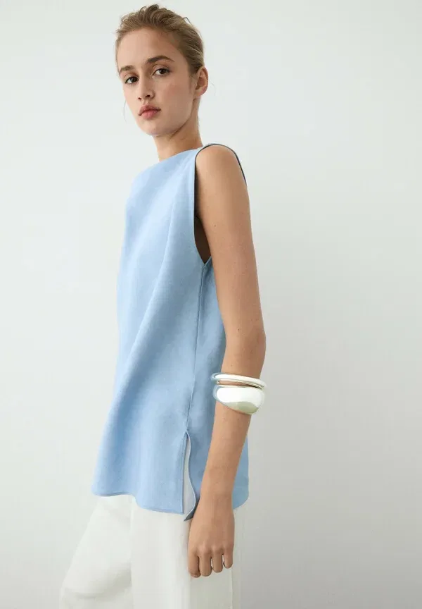 Блуза с запахом Massimo Dutti, light blue, светло-голубой — фото 4