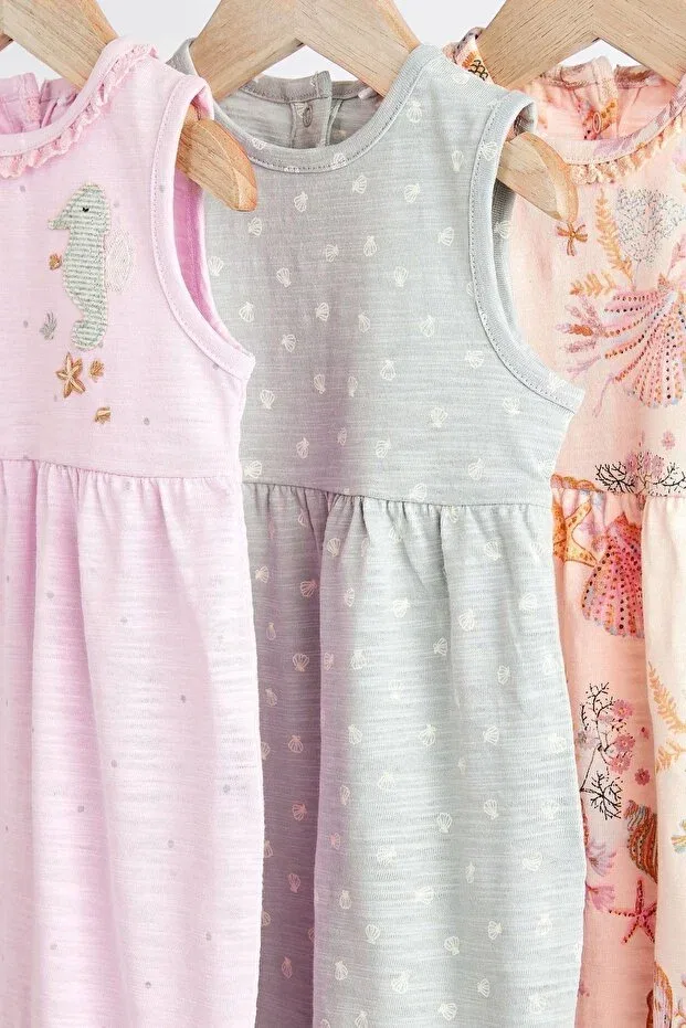 Детский для девочек комбинезон-боди с принтом Rose Seashell Patterned 3-Piece Romper Set Next Baby, Pink — фото 3
