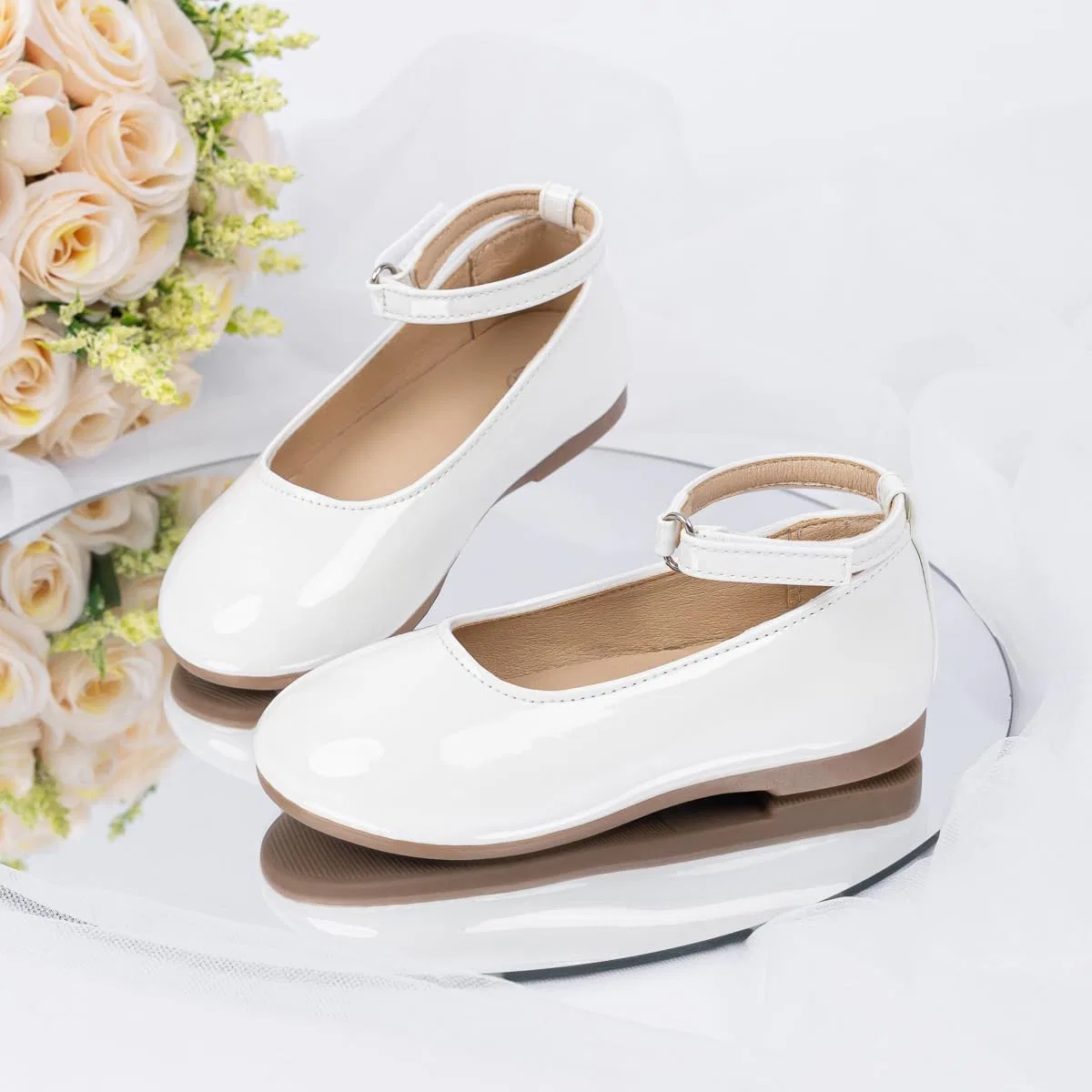 Детские балетки для девочек с ремешком на щиколотке Mary Jane Flats GOJERP, White — фото 4