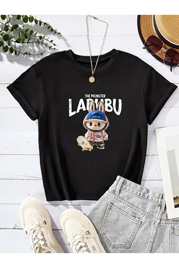 Детская футболка для девочек с принтом Monster Character Front And Back Printed Let'S Wear, Black — фото 2