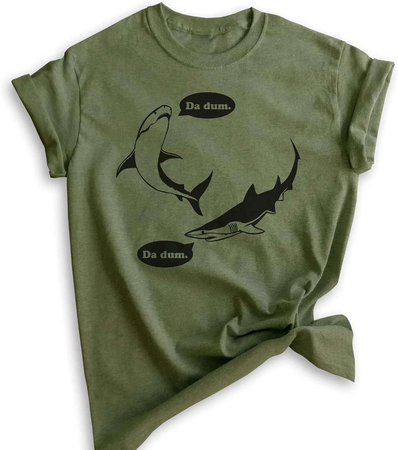 Женская футболка с принтом Da Dum Shark, Heather Military Green
