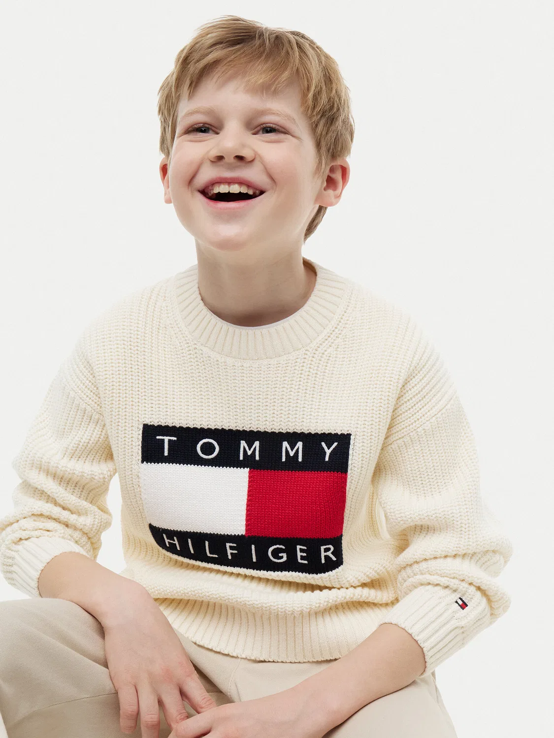 Пуловер стандартного кроя для мальчика Heritage Tommy Hilfiger, светло-бежевый — фото 4
