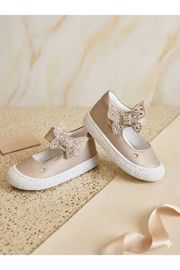 Детские туфли для девочек с коротким каблуком Çago Kids, Beige — фото 3