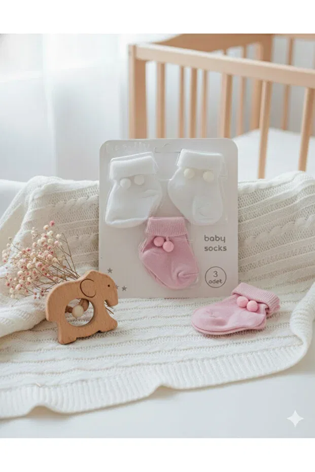Детские носки для девочек с помпонами Baby Socks, Pink — фото 3