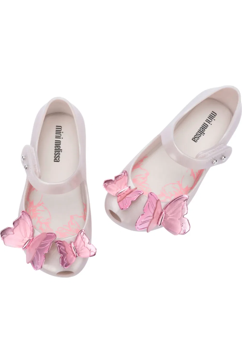 Туфли балетки детские с бабочками Ultragirl Mini Melissa, Pearly White/Pink — фото 3