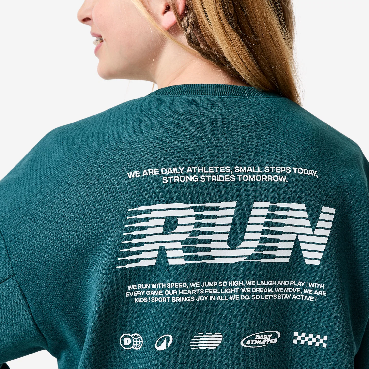 Детский свитшот из футера с принтом Sweatshirt Kinder Rundhals Molton warm Decathlon, Бlaugrun — фото 3