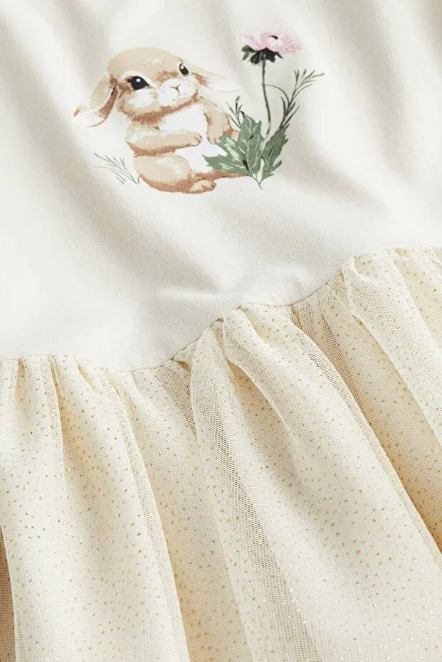 Детское платье для девочек с принтом Rabbit patterned tutu dress Kiyafet, Nude Color — фото 3