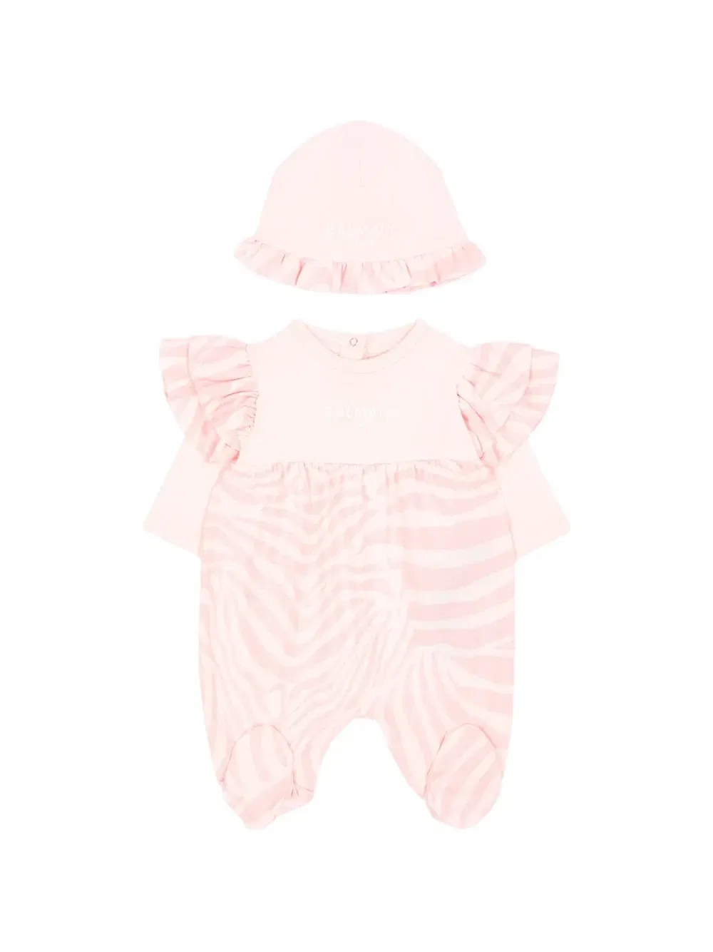 Комплект рюшированной детской одежды с зебровым принтом Balmain Kids, розовый