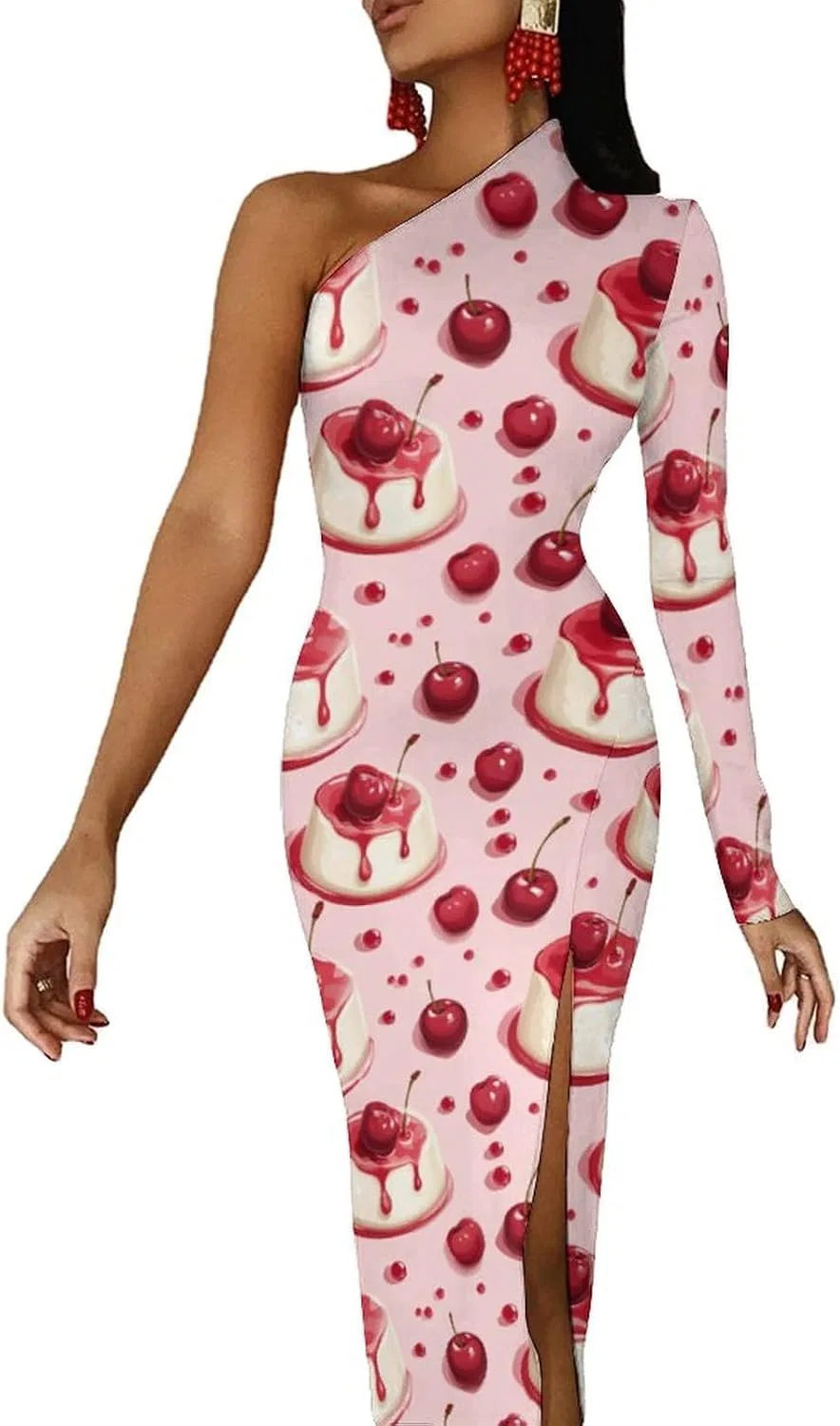 Женское коктейльное платье с одним рукавом Cherry Panna Cotta, Style