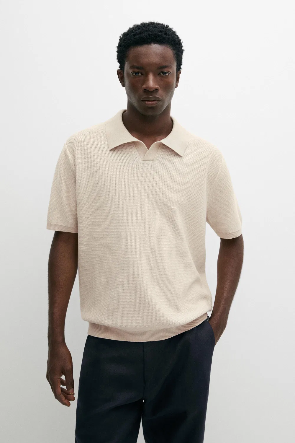Свитер-поло Massimo Dutti 100% Cotton Contrast Knit, кремовый