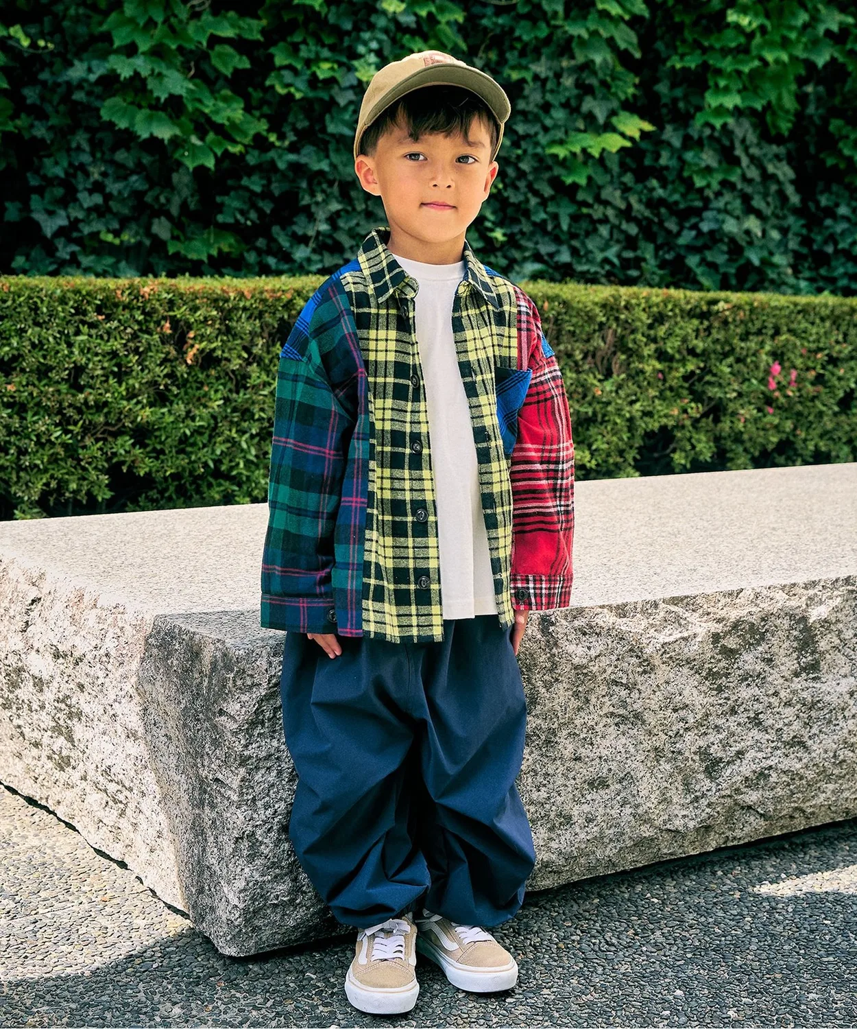 Детская рубашка с длинным рукавом в клетку, модель Remake Style Check Long Sleeve Shirt F.O.KIDS, Rainbow — фото 4