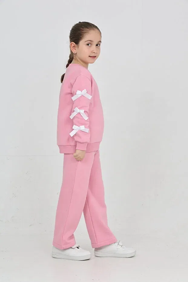 Детский комплект свитшота и брюк из футера с бантом Erdem Kids, Pink — фото 2