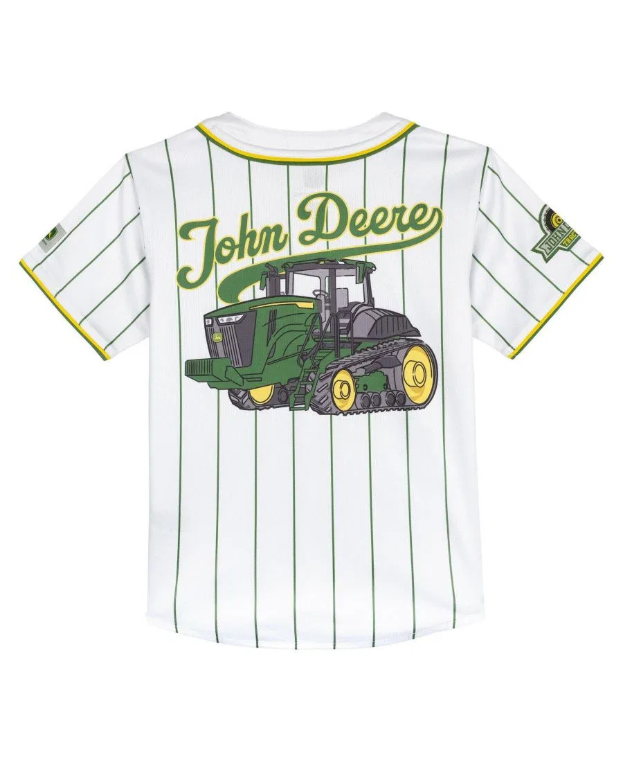 Бейсбольная футболка-рубашка John Deere, White Green Pinstripe — фото 2