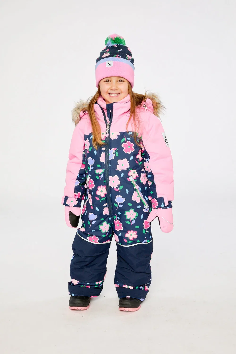 Детский комбинезон зимний утепленный с принтом Discover Deux par Deux, Blue Floral Print