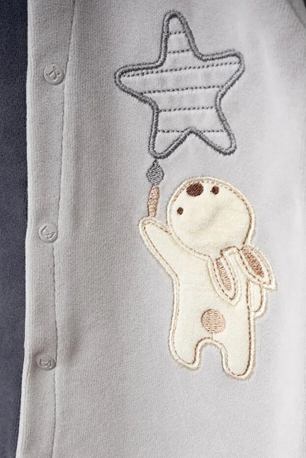 Детский велюровый комбинезон с принтом Cute rabbit and star pattern Bebitof, Gray — фото 2