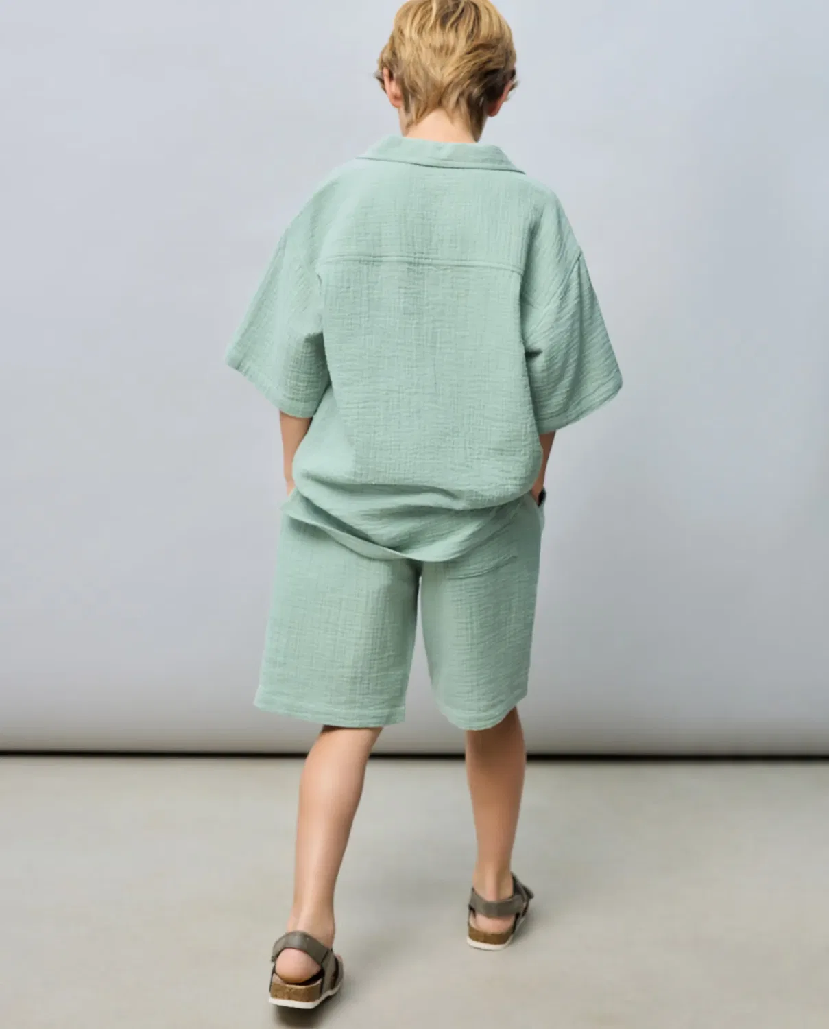Детская рубашка с коротким рукавом из двойной марли Kids El Corte Inglés, Verde Agua — фото 3
