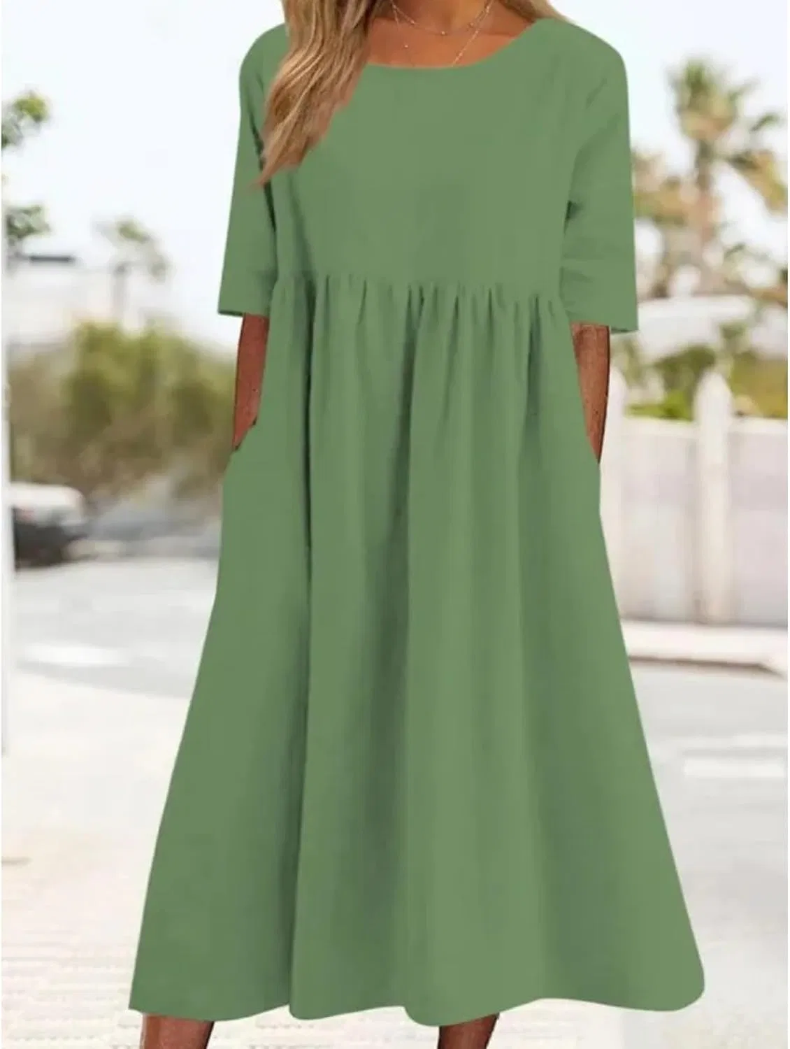 Женское макси-платье с круглым вырезом и коротким рукавом, Light Green — фото 2