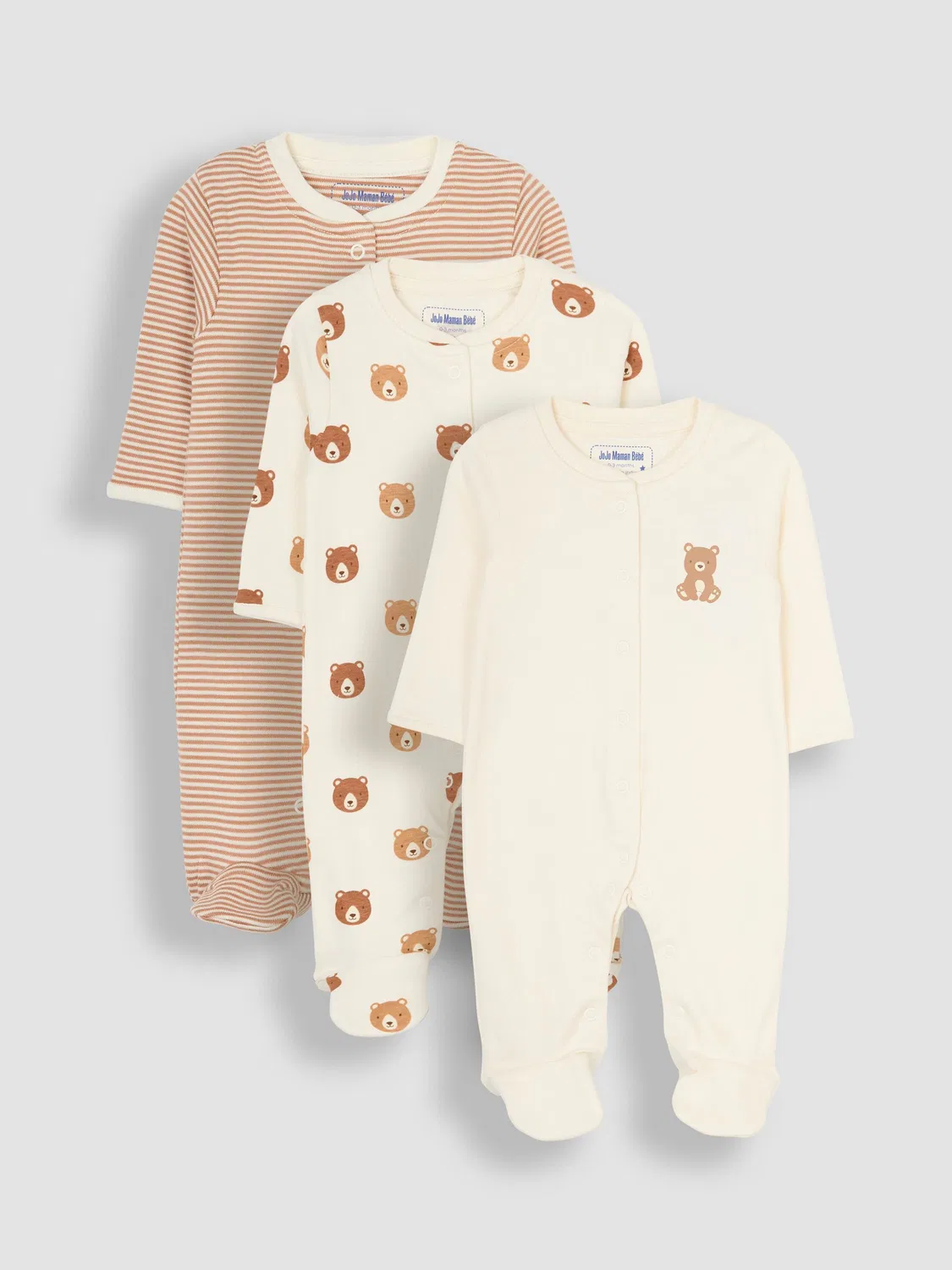 Комплект боди с принтом, модель Sleepsuits Jojo Maman Bébé, натуральный кремовый