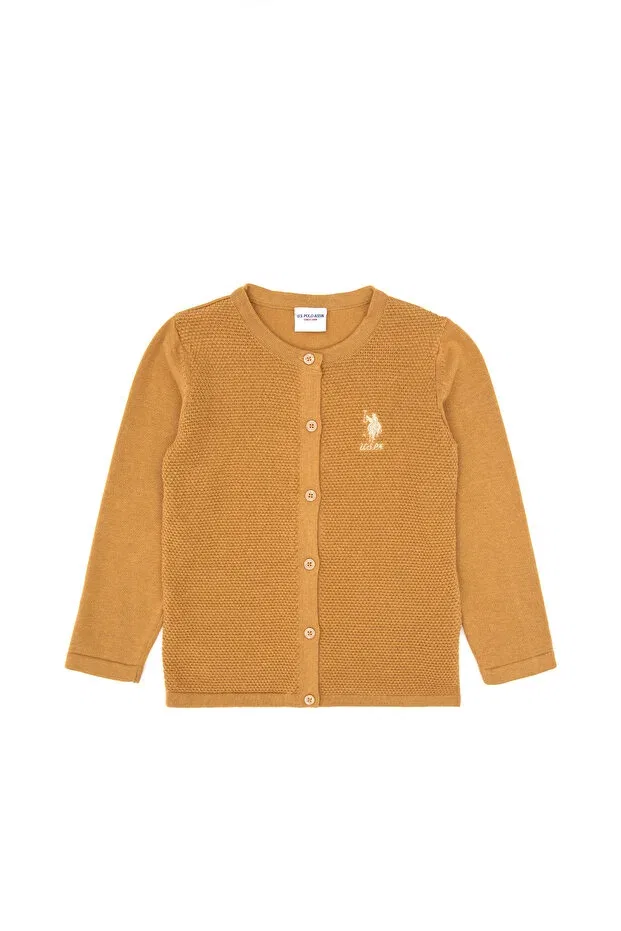 Детский кардиган для девочек с длинным рукавом U.S. Polo Assn., Camel — фото 4