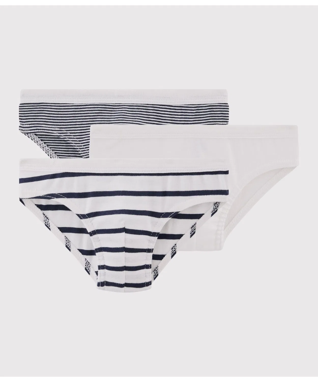 Детские трусы-слипы с полоской и белые, комплект из 3 штук, Petit Bateau, Белый