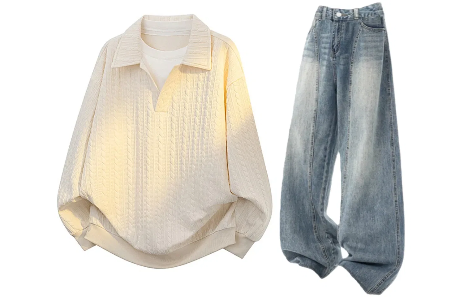 Детский комплект толстовки с отложным воротником Black Top+Blue Pants GWAF, Black/Blue — фото 3