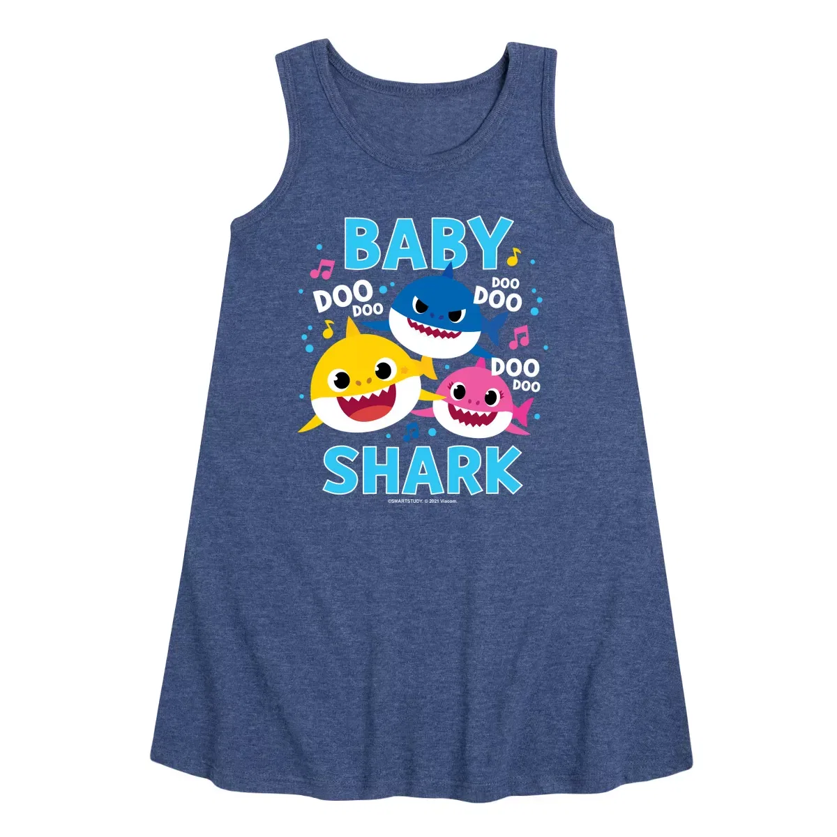 Детское платье-трапеция без рукавов Baby Shark Family Doo Doo Doo Baby Shark, Heather Navy