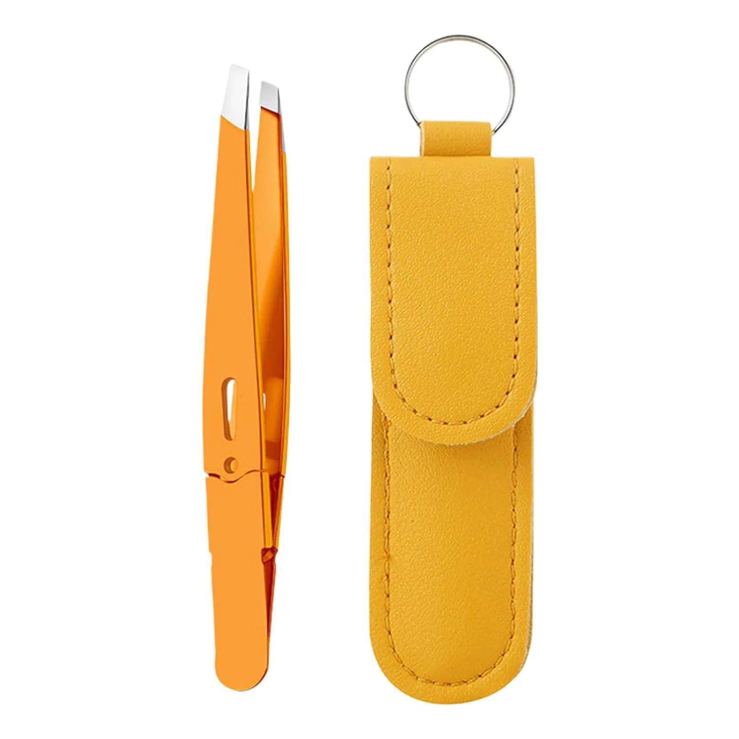 Пинцет для бровей, с наклонным кончиком, Generisch, в чехле, 9.4x0.9x0.3 см, Orange