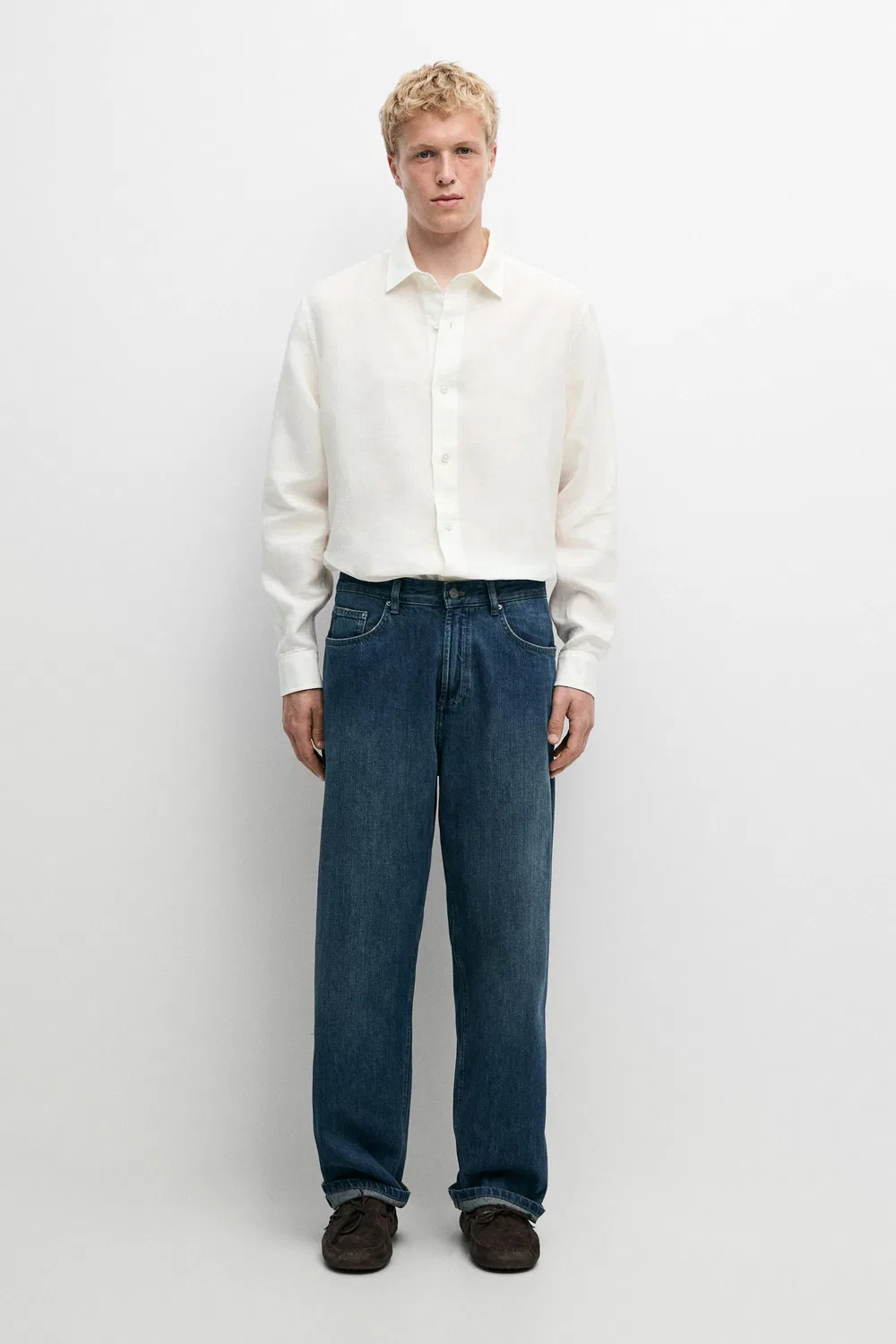 Рубашка из 100% льна, стандартного кроя Massimo Dutti, кремовый