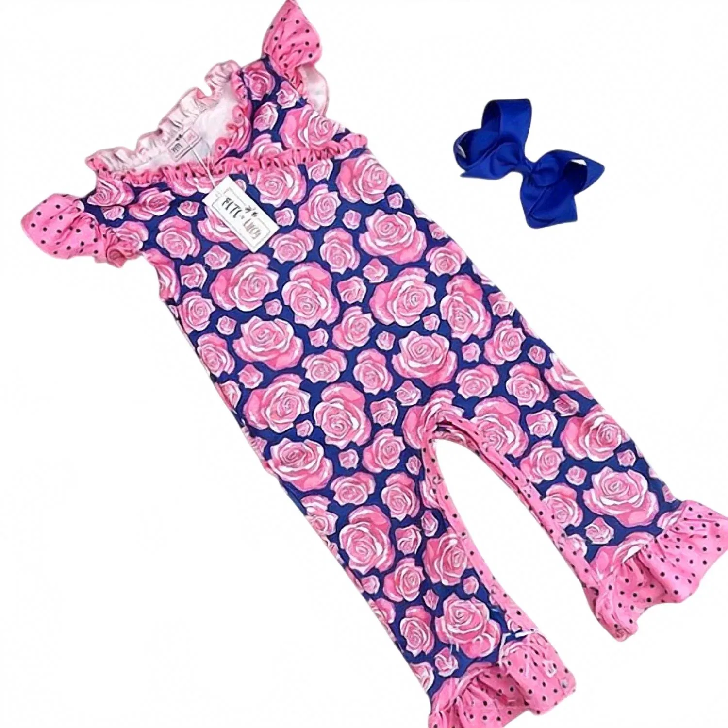 Детский боди-комбинезон для девочек с принтом Pop Of Roses Pete + Lucy, Navy/Pink — фото 2
