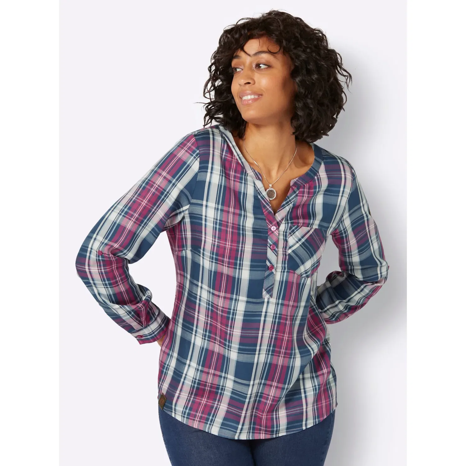Женская блуза кара Casual Looks, Blue/Fuchsia Plaid — фото 2