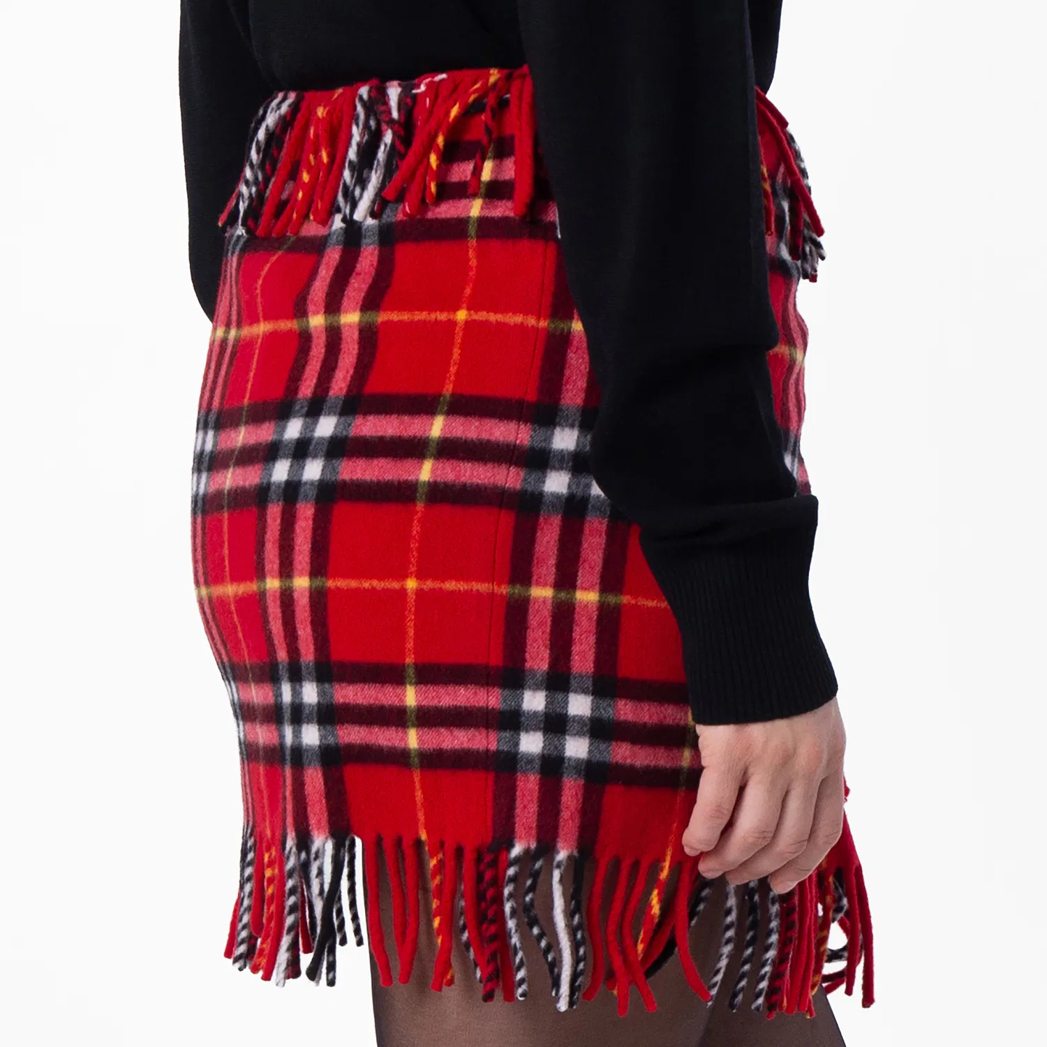Юбка из шерсти и кашемира с фирменным клетчатым принтом Check Womens Check Wool Cashmere Scarf Skirt Burberry, Currant — фото 4