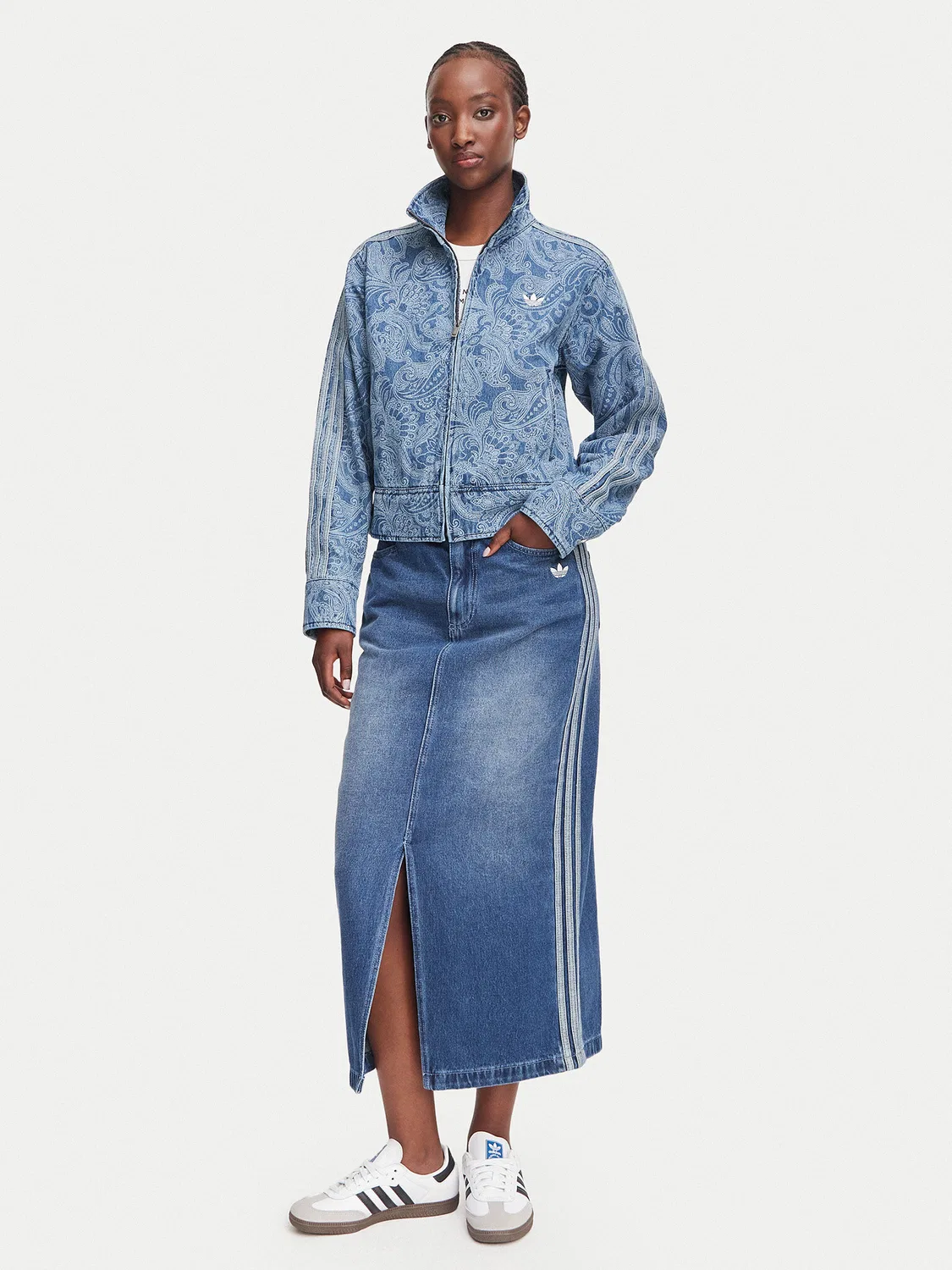 Женская джинсовая куртка стандартного кроя Liberty London Firebird Denim Tracktop Adidas, синий — фото 2