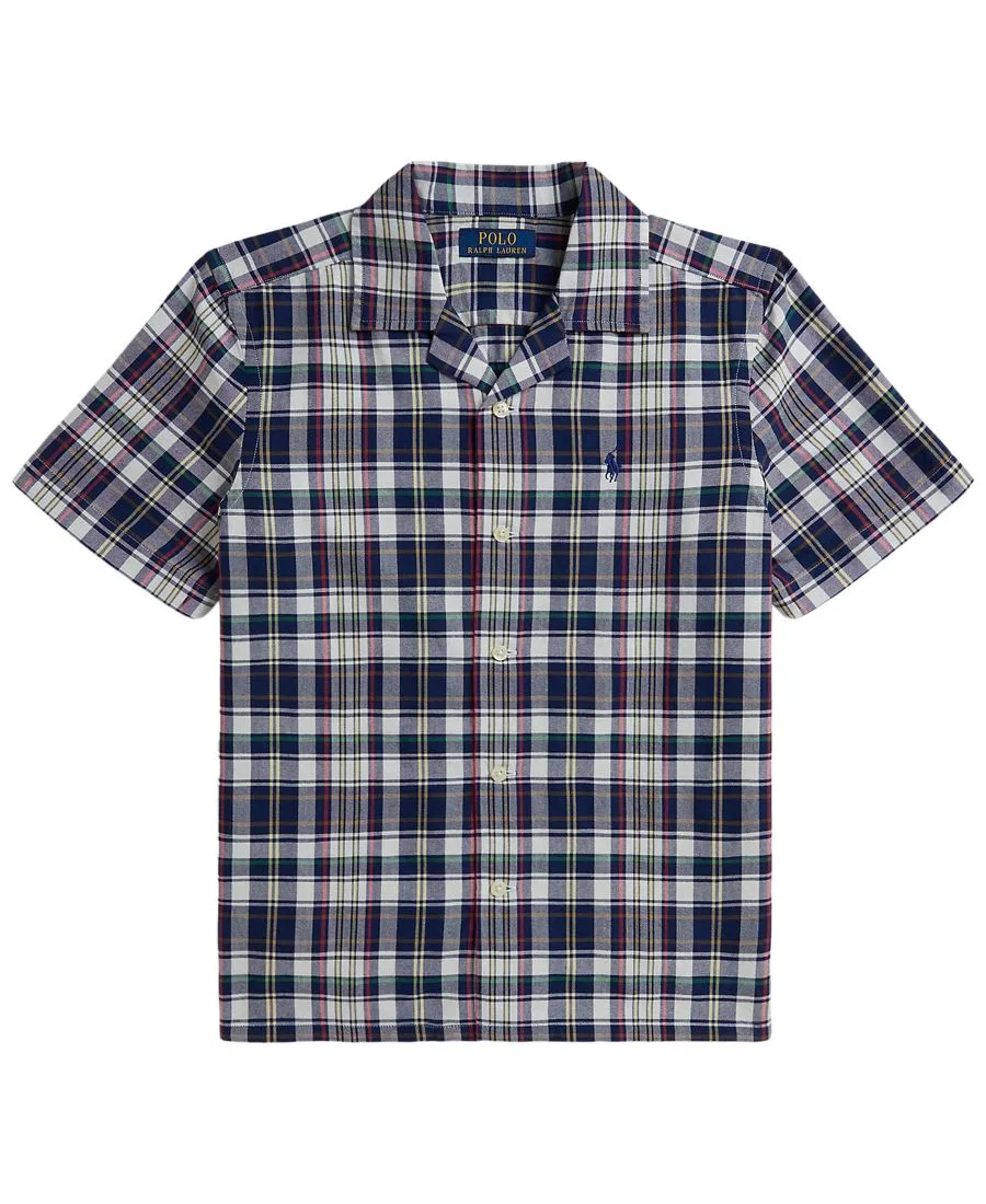Рубашка-кэмп из хлопка в клетку с вышивкой Polo Ralph Lauren, White Blue Multi