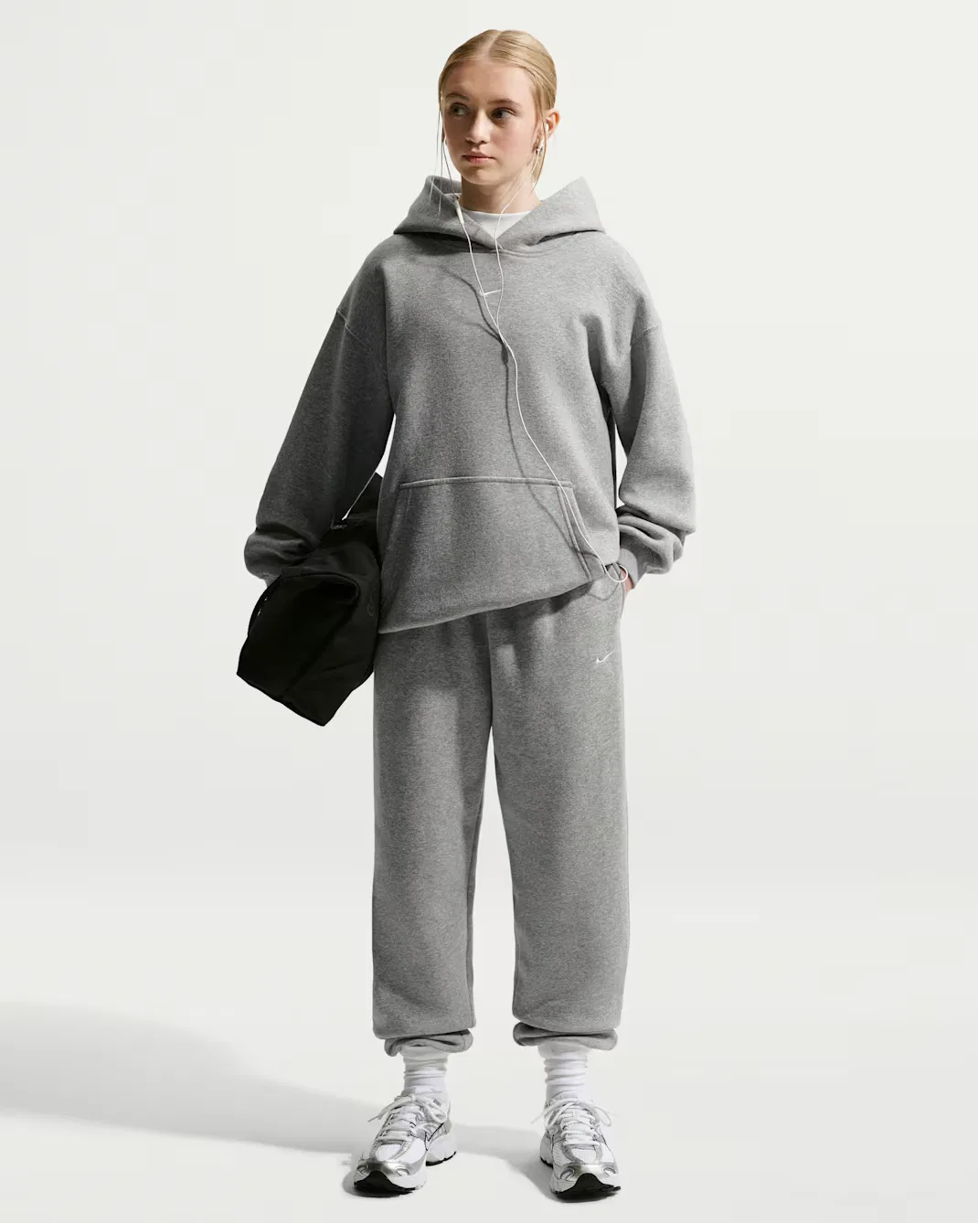 Свободные брюки для девочек Nike Sportswear Studio Fleece, Dark Grey Heather/Particle Grey/White