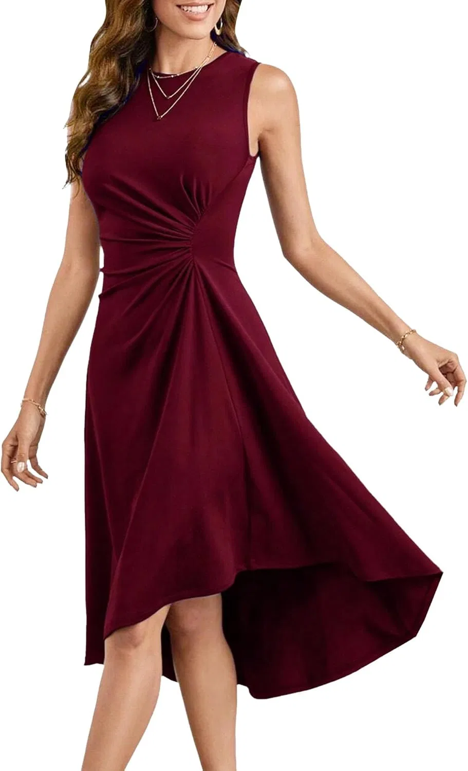 Женское коктейльное платье с запахом и воланами, Wine Red