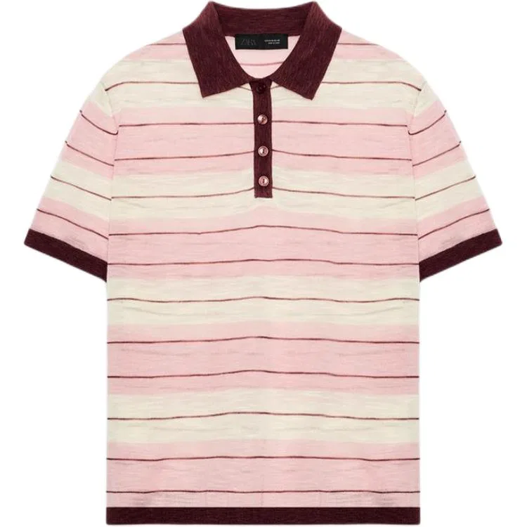 Женское поло с воротником-поло Pink/White ZARA