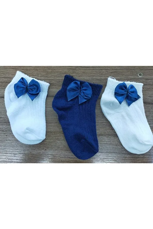 Детские пинетки-носочки с бантом 3 шт Özkardeşler Baby, White Navy Blue Ecru