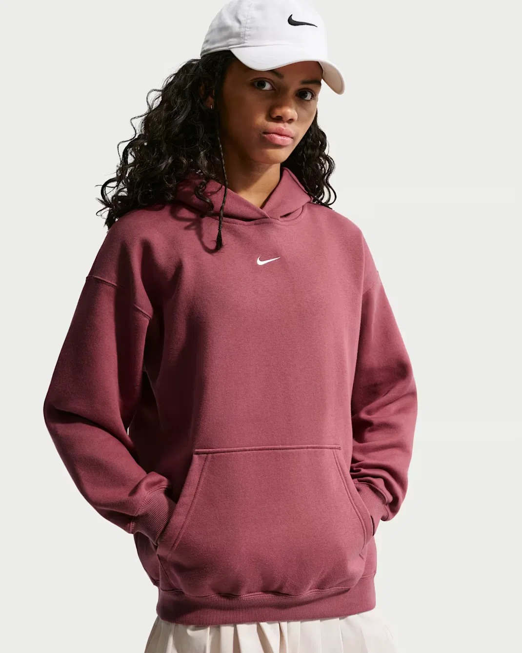 Детская толстовка с капюшоном оверсайз Nike Sportswear Studio Fleece, Pink Smoke/White — фото 3