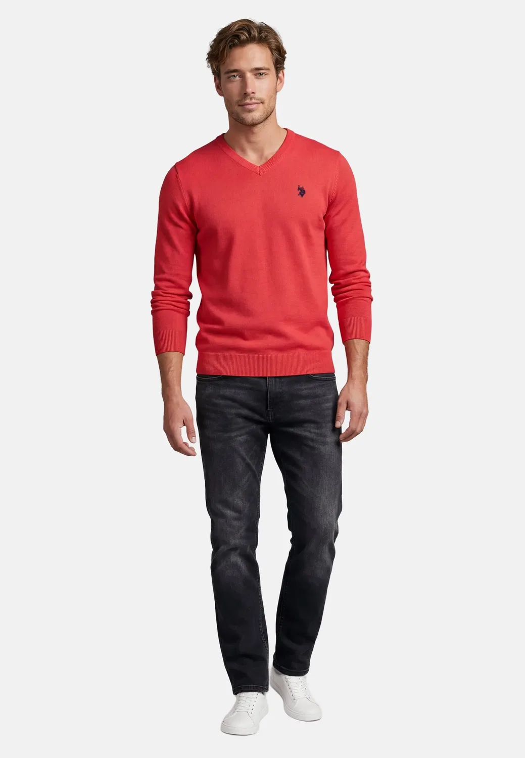 Мужской пуловер с V-образным вырезом Classic Fit U.S. Polo Assn., Rot-Navy — фото 3