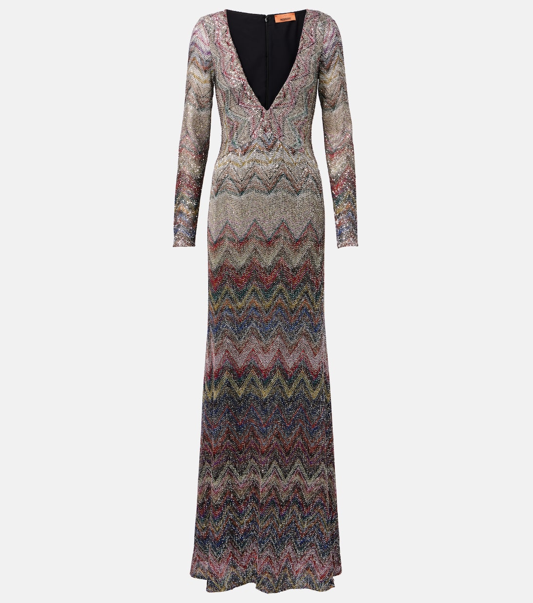 

Длинное платье из ламе с зигзагообразными пайетками Missoni, Multicolor Dark And Beige Tones