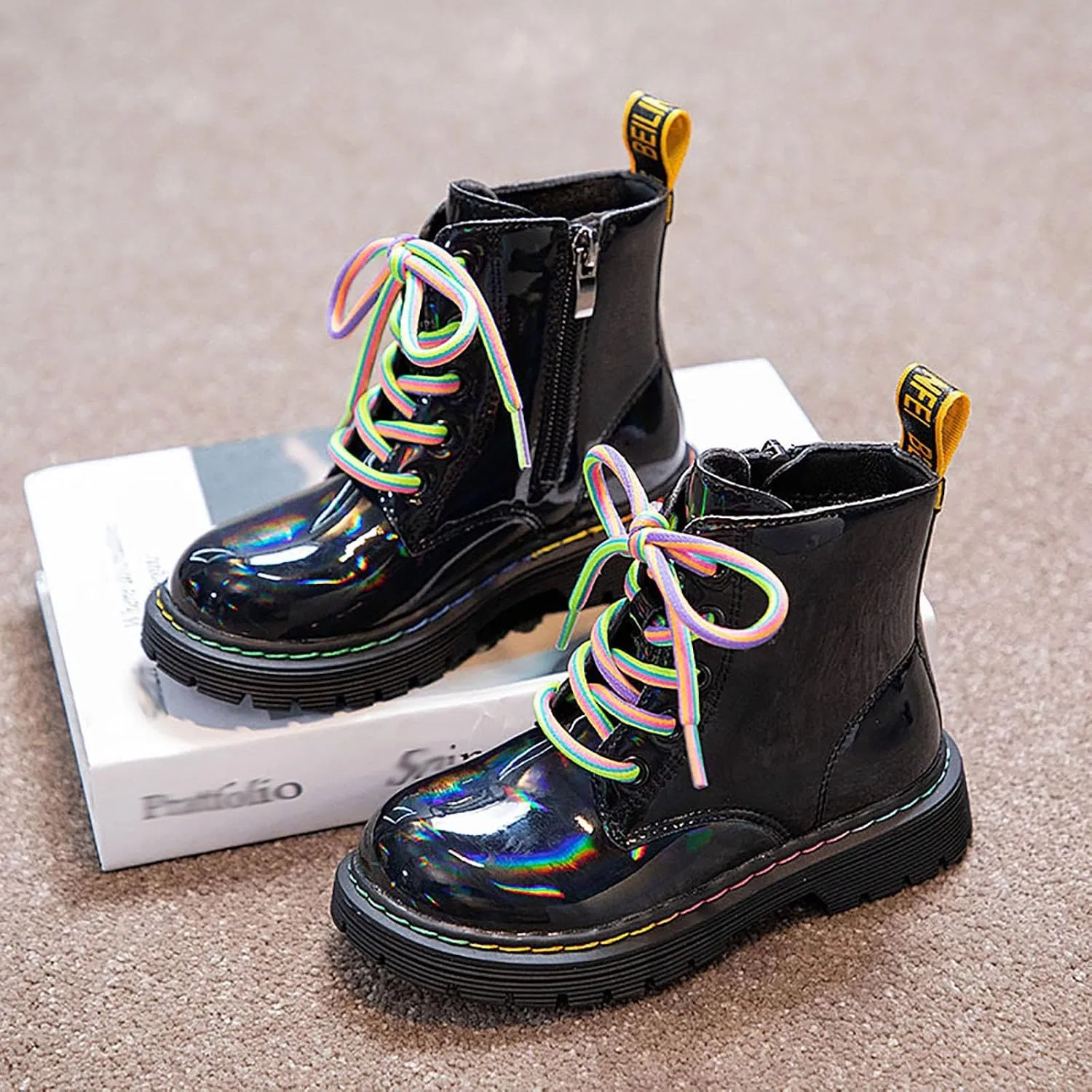 Детские ботинки для девочек с круглым носком и рифленой подошвой Girls Combat Ankle Boots, Multicolour — фото 4