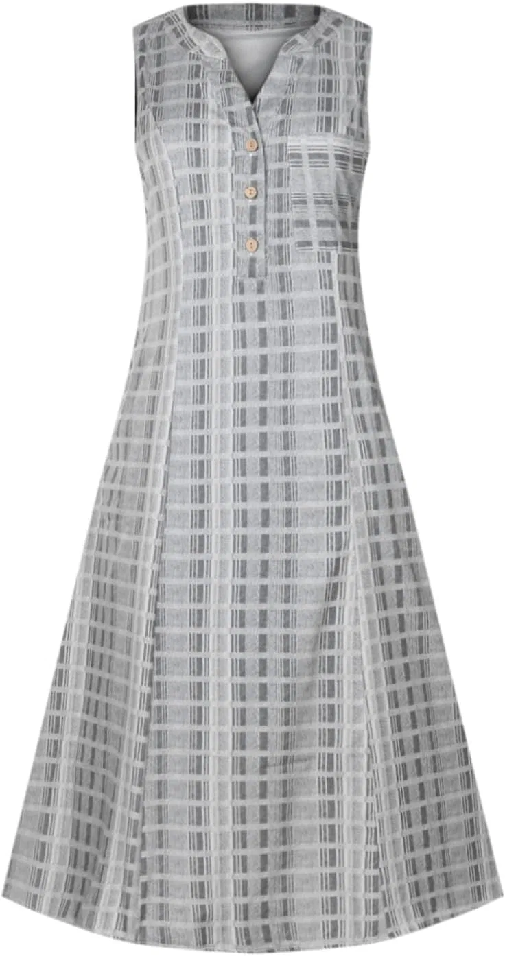 Женское повседневное платье миди без рукавов A-line, Gray — фото 4