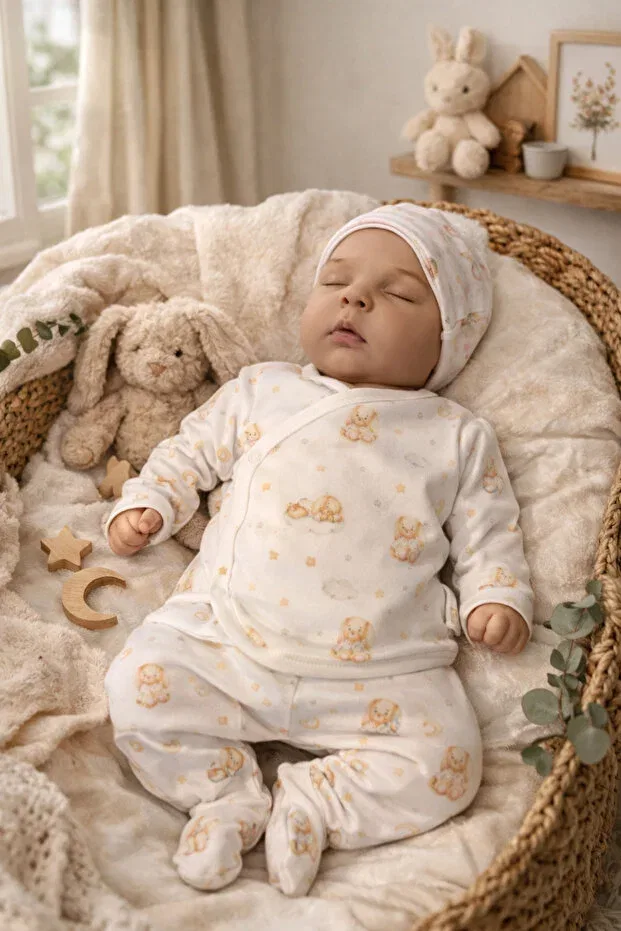 Детский комплект одежды для новорожденных хлопковый Rabbit Pattern Lunar Stars, Ecru