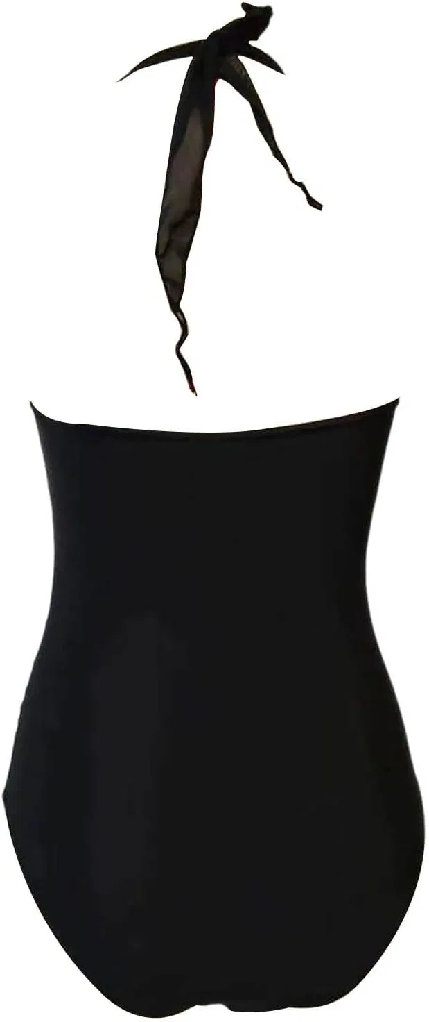 Женский цельнокроеный купальник с вырезами Sheer Cutout Halter Neck, Black — фото 4