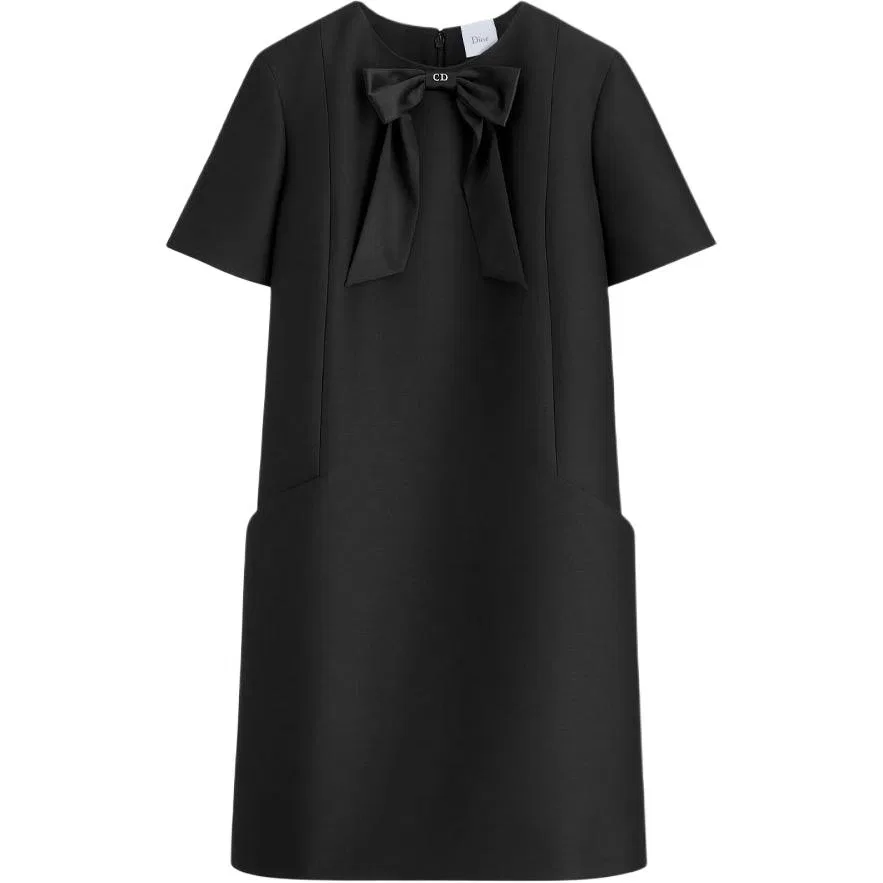 Женское платье с коротким рукавом, черное, DIOR, Black